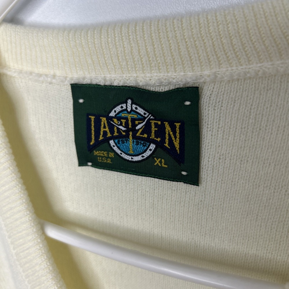 Jantzen Ivory Knit Acrylic‎ V-Neck Sweater Men's Size XL Made in USA VTG Holiday - Picture 2 of 8